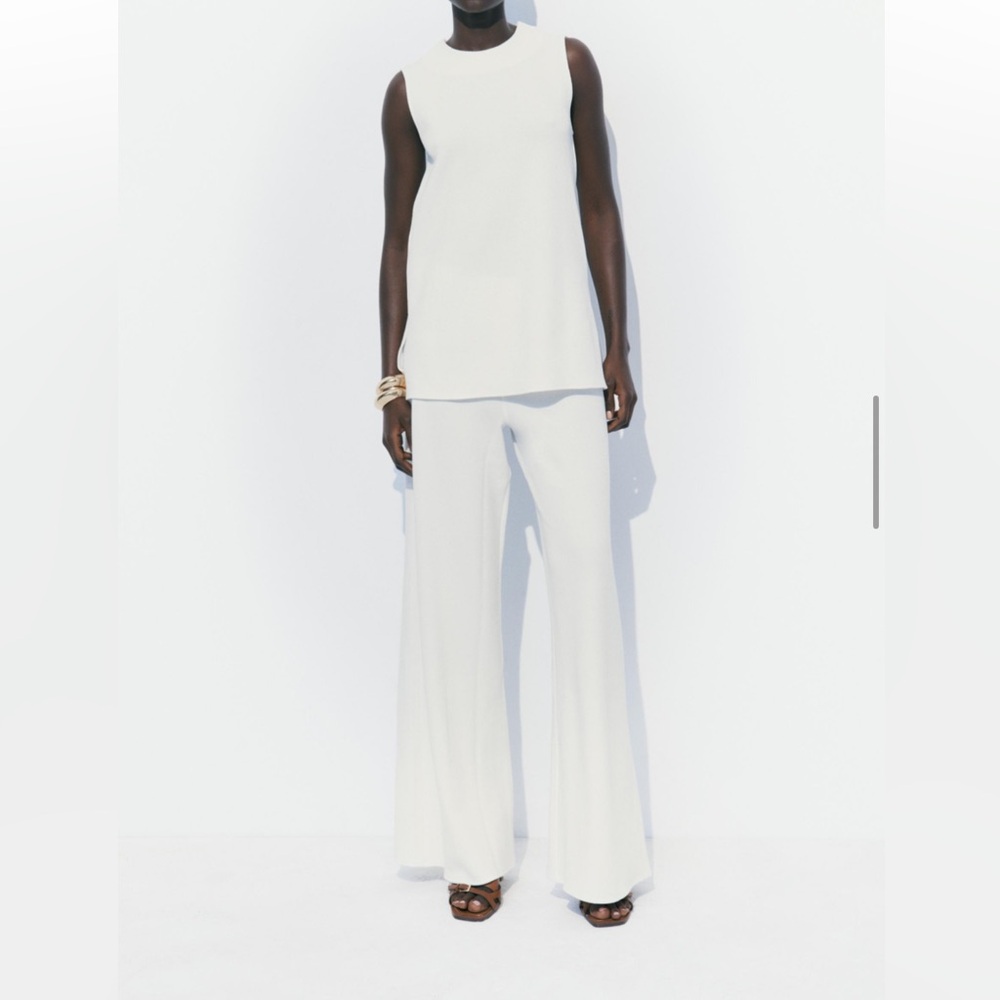 Zara White Sleeveless Top and Wide-Leg Pants Set